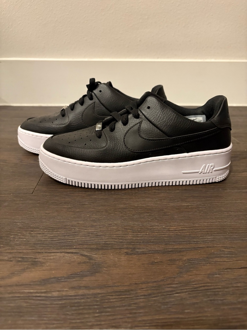 Nike Black Leather Platform Sneakers with White Sole
